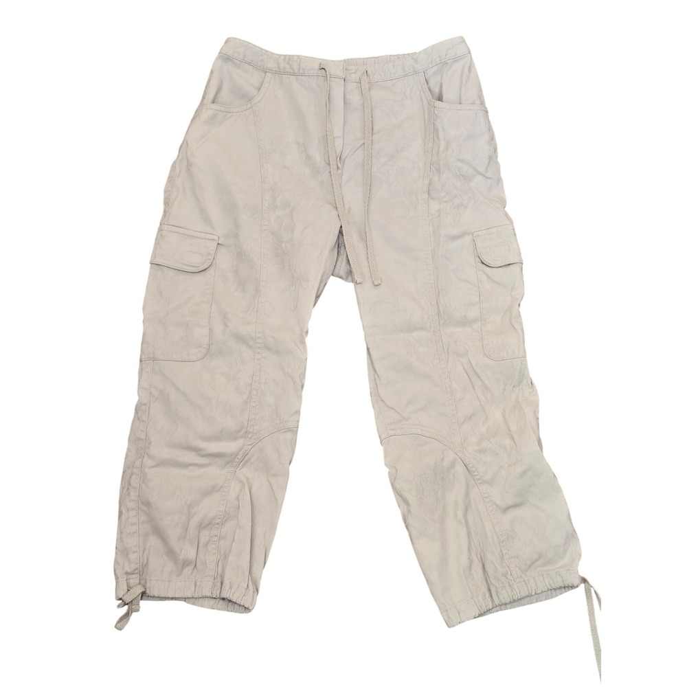 J. Jill Beige Floral Jacquard Cargo Cropped Capri Pants Cotton Size 8